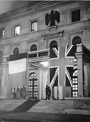 Das Gebäude auf dem Königlichen Platz in München, in dem die Begegnung zwischen Adolf Hitler, dem italienischen Regierungschef Benito Mussolini, dem britischen Premierminister Chamberlain und dem französischen Ministerpräsidenten Daladier stattfand.