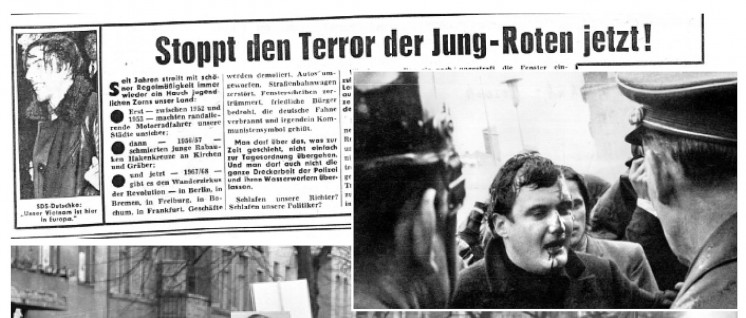 BILD schoss mit. Im Jahr 1968 riefen deutsche Medien zur Gewalt auf. (Foto: Stiftung Haus der Geschichte / wikimedia / CC BY-SA 2.0 / Montage: UZ)