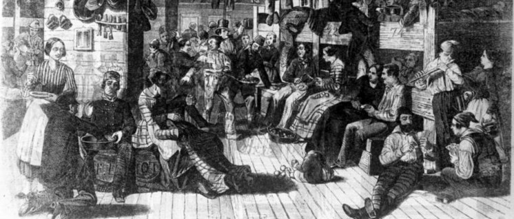 Deutsche Auswanderer auf dem Weg in die USA auf dem Schiff „Samuel Hop“ (geschönt, Zeichnung), 1850 (Foto: Bundesarchiv, Bild 137-041316 / CC-BY-SA 3.0)
