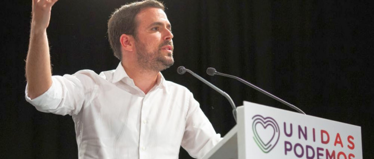 Mit großer Geste und einem Herzchen als Logo warb Izquierda-Unida-Chef Alberto Garzón um Stimmen für das Linksbündnis „Unidas Podemos“. (Foto: Izquierda Unida)