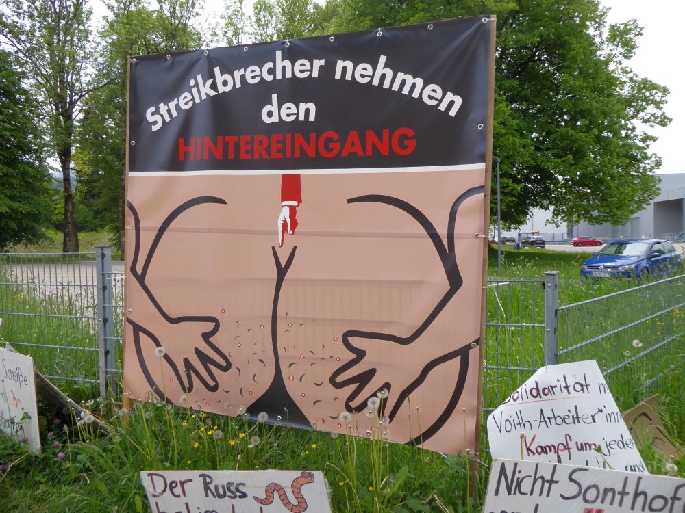 230201 Plakat Streikbrecher nehmen den Hintereingang - Streik bei Voith Sonthofen beendet - UZ vom 5. Juni 2020 - UZ vom 5. Juni 2020