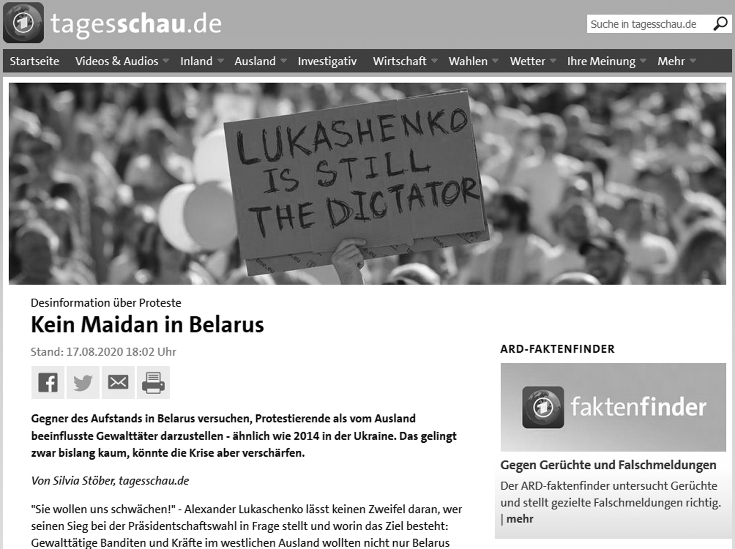 351301a Belarus Tagesschau Screenshot - Zum Abschuss freigegeben - UZ vom 28. August 2020 - UZ vom 28. August 2020