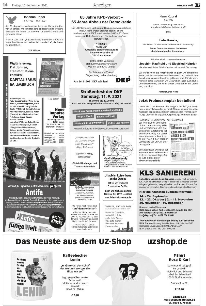 UZ 2021 36 Seiten 14 - Anzeigen 2021-36 - UZ vom 10. September 2021 - UZ vom 10. September 2021